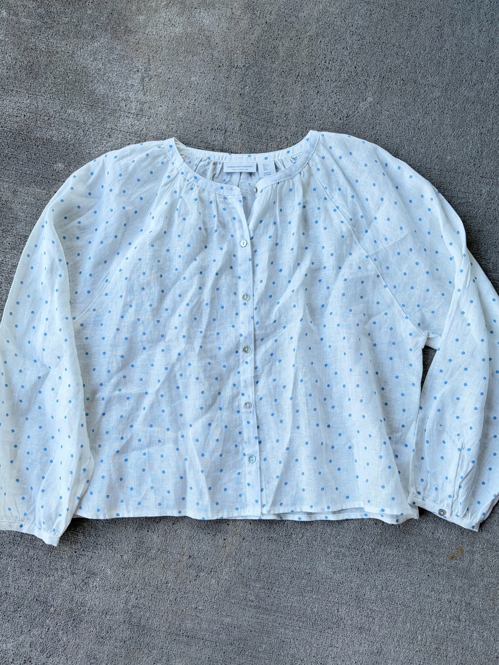 Christian Siriano 100% linen long sleeve polka dot button down shirt top NWOT
